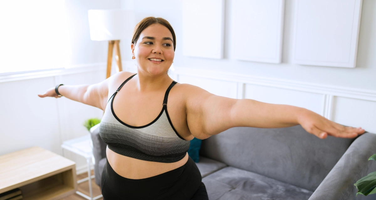 Excited woman proud of her fitness journey